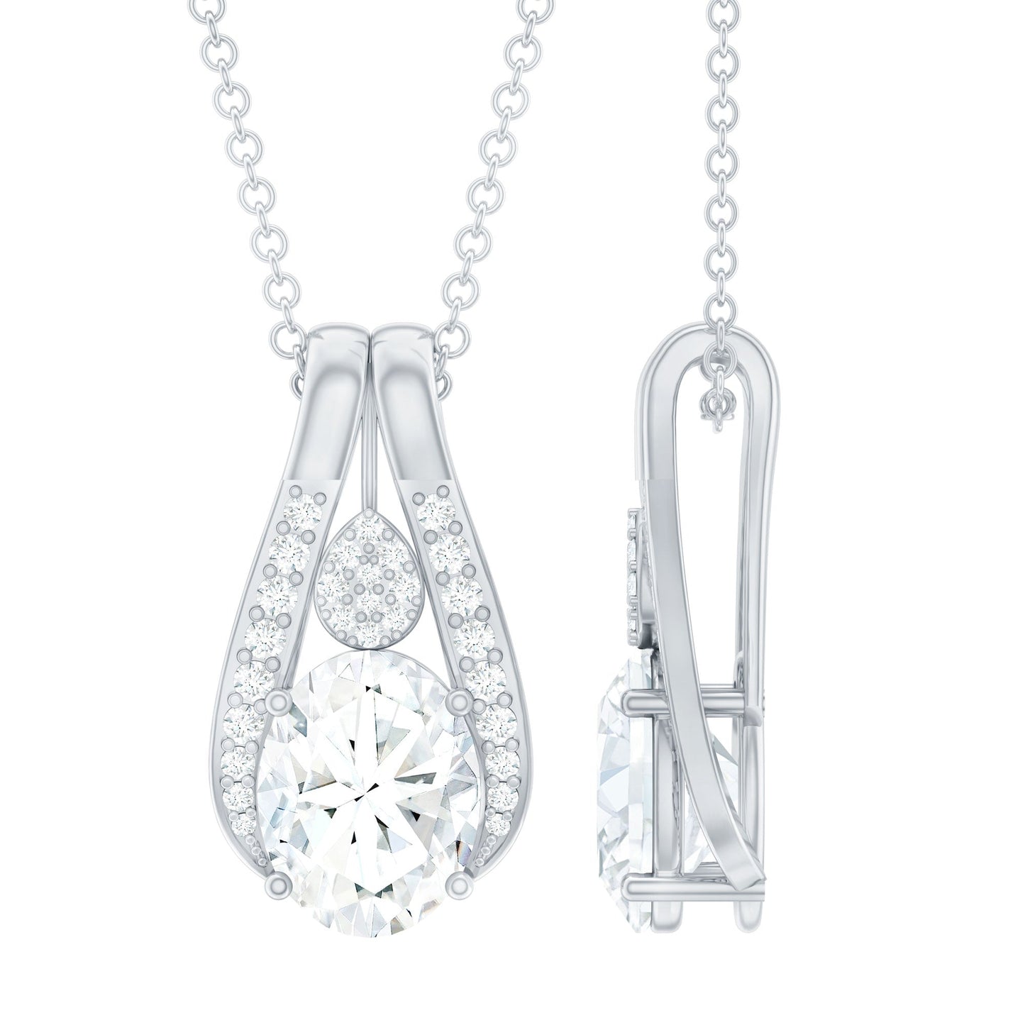 Certified 2 Carat Oval Moissanite Teardrop Pendant for Wedding