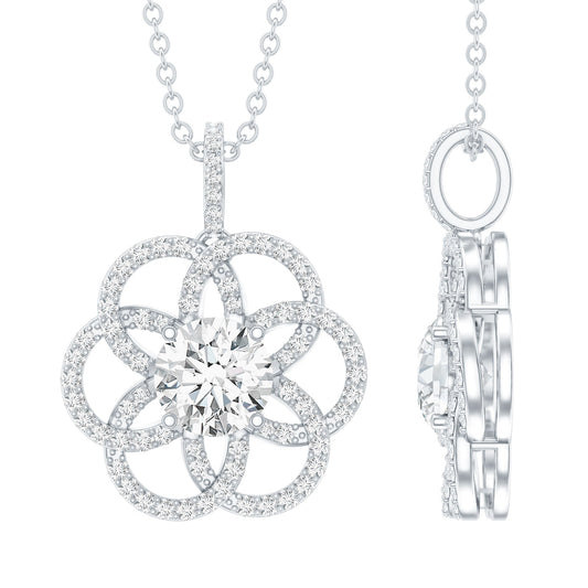 Certified Moissanite Flower Necklace with Silver Chain