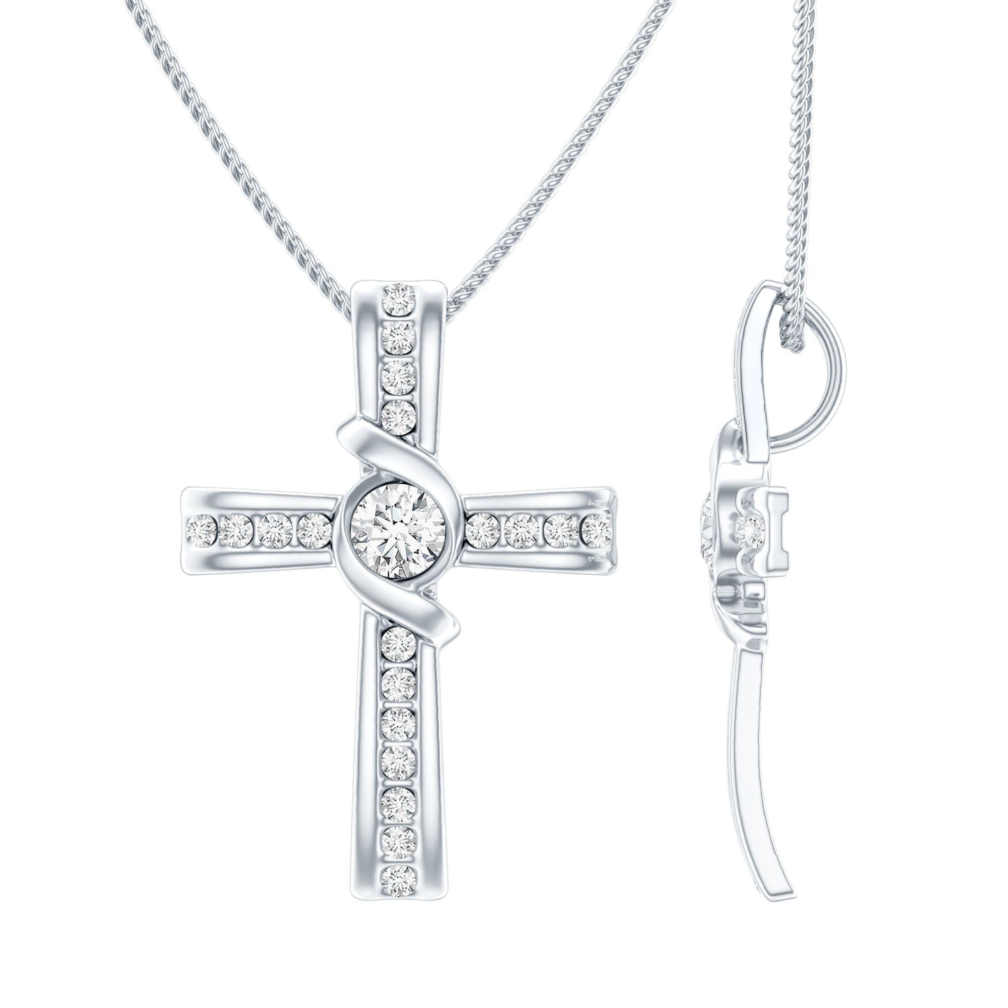 Certified Moissanite Cross Pendant Necklace with Silver Chain