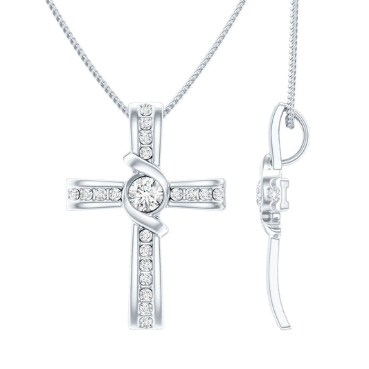 Certified Moissanite Cross Pendant Necklace with Silver Chain