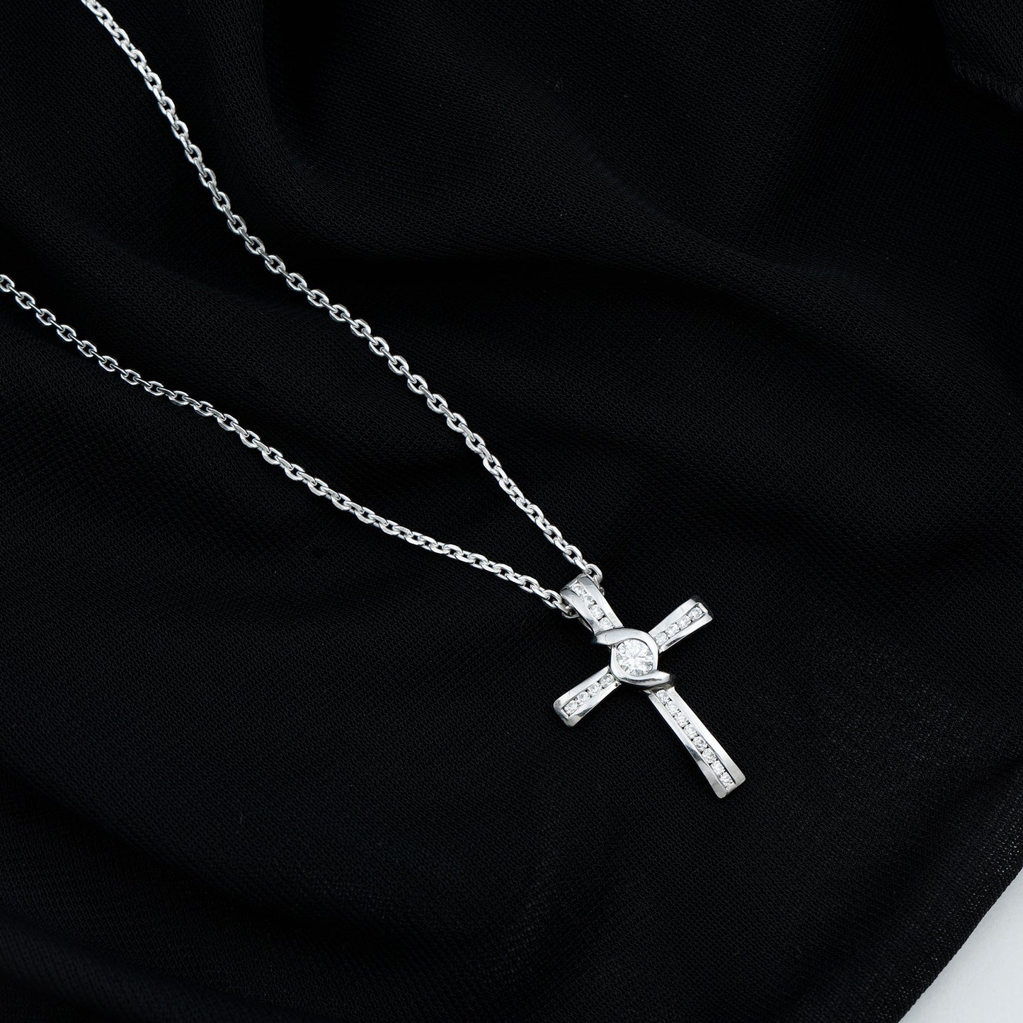 Certified Moissanite Cross Pendant Necklace with Silver Chain