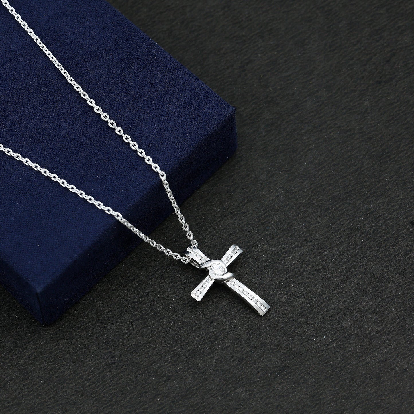 Certified Moissanite Cross Pendant Necklace with Silver Chain