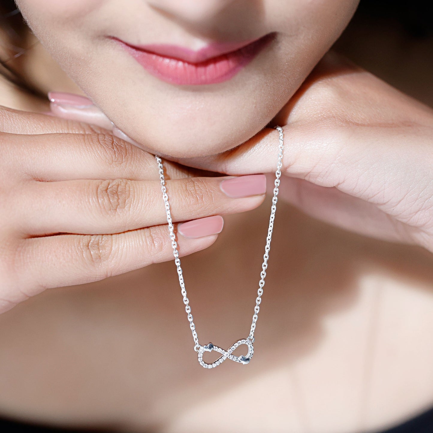Certified Moissanite Infinity Heart Necklace in 14K Gold Plated Silver