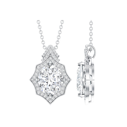 Certified 2 Carat Moissanite Vintage Halo Necklace for Women