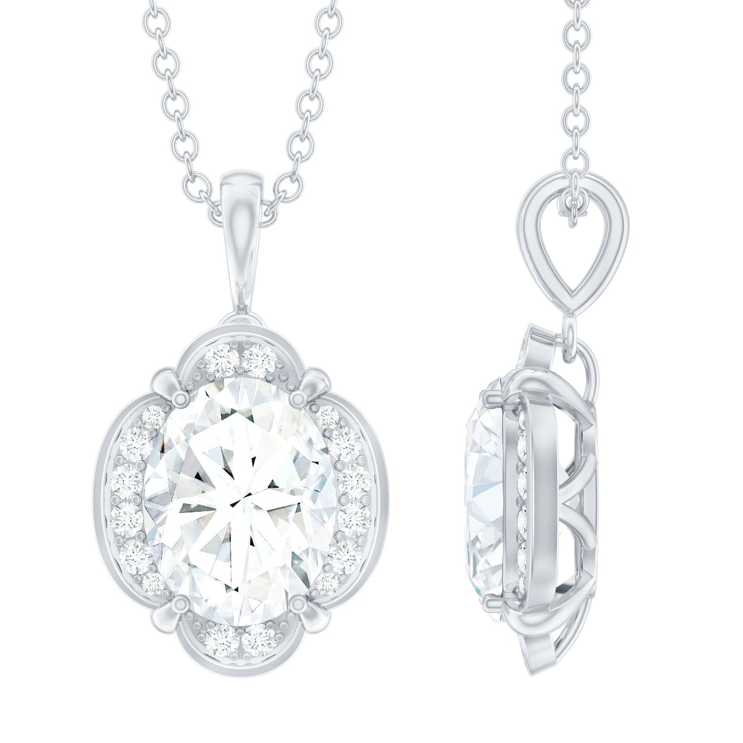 Moissanite Art Deco Necklace with Silver Chain