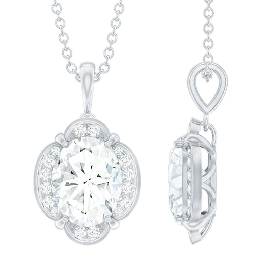 Moissanite Art Deco Necklace with Silver Chain
