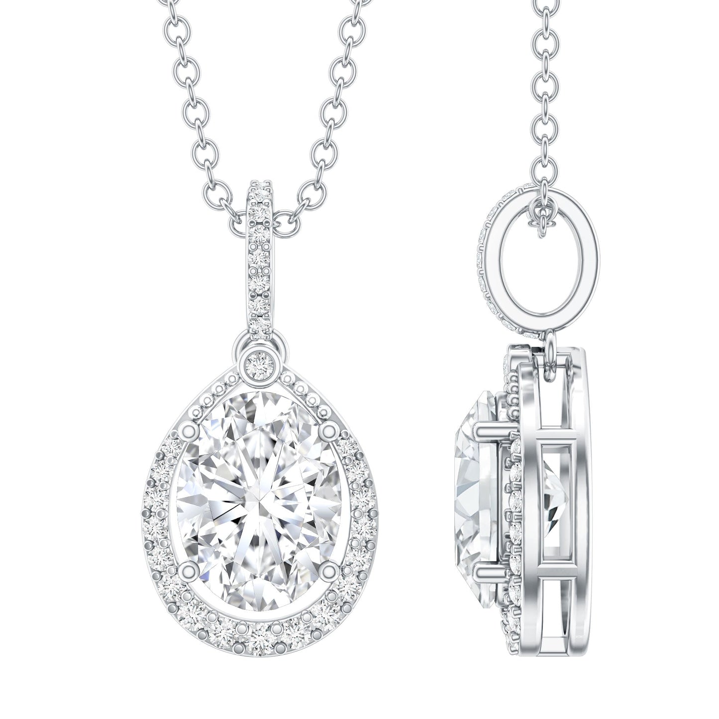 Certified 1.2 Carat Oval Moissanite Bridal Necklace For Wedding in Silver