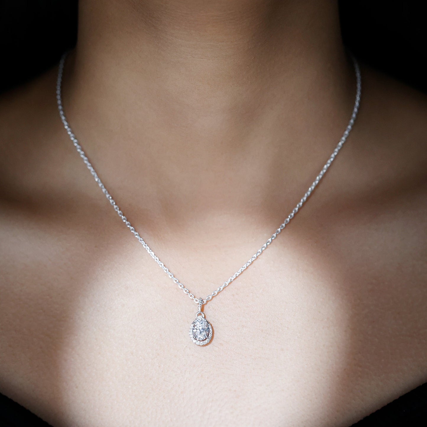 Certified 1.2 Carat Oval Moissanite Bridal Necklace For Wedding in Silver