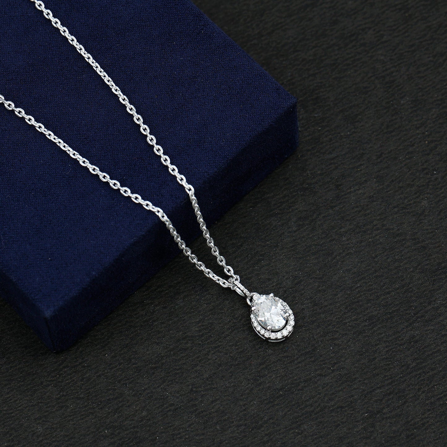 Certified 1.2 Carat Oval Moissanite Bridal Necklace For Wedding in Silver