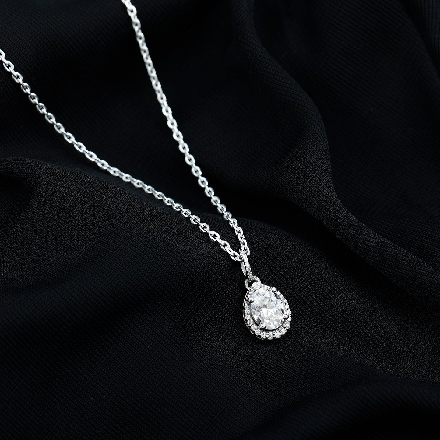 Certified 1.2 Carat Oval Moissanite Bridal Necklace For Wedding in Silver
