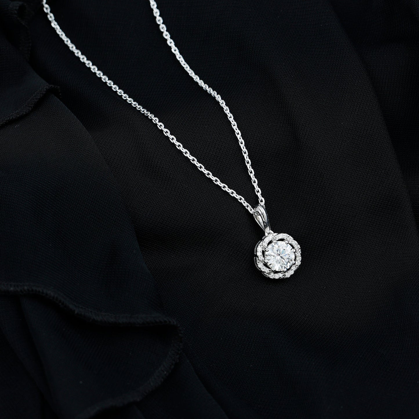 Certified 2 Carat Moissanite Halo Pendant Necklace with Silver Chain
