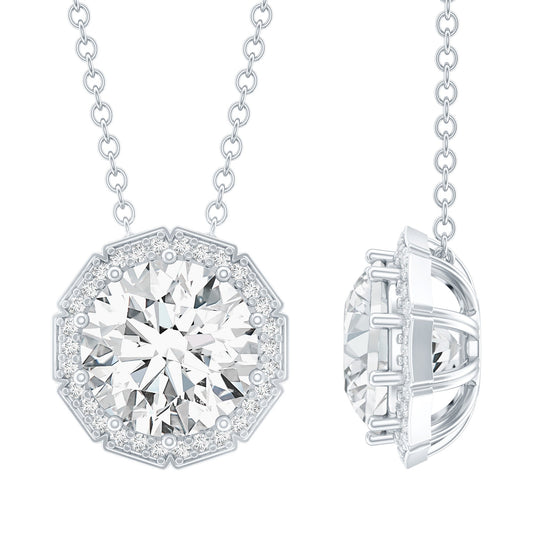 Certified 2 Carat Round Moissanite Designer Necklace with Silver Chain