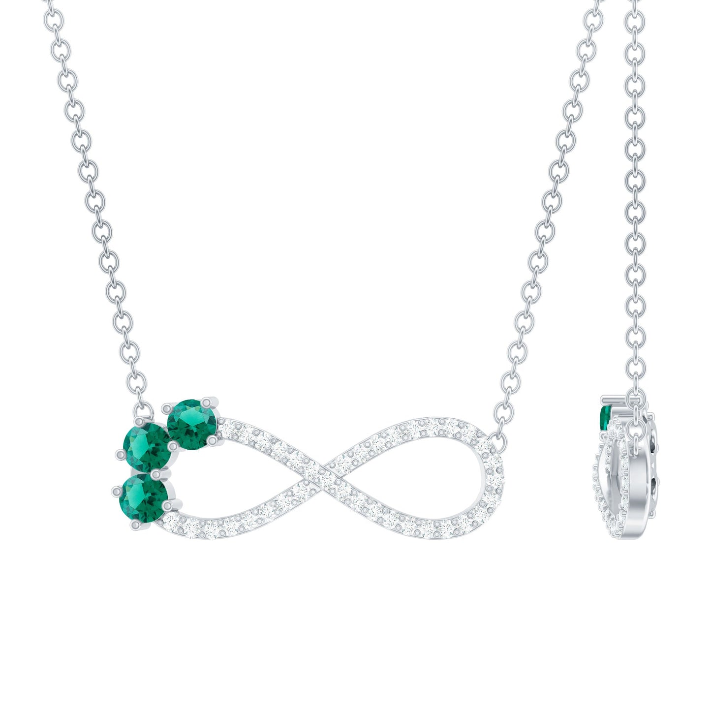 Lab Created Emerald and Moissanite Infinity Necklace with Chain