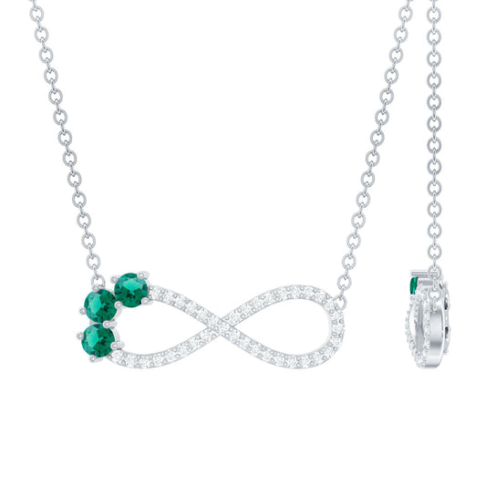 Lab Created Emerald and Moissanite Infinity Necklace with Chain