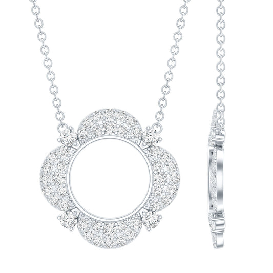 Moissanite Flower Pendant Necklace With Silver Chain