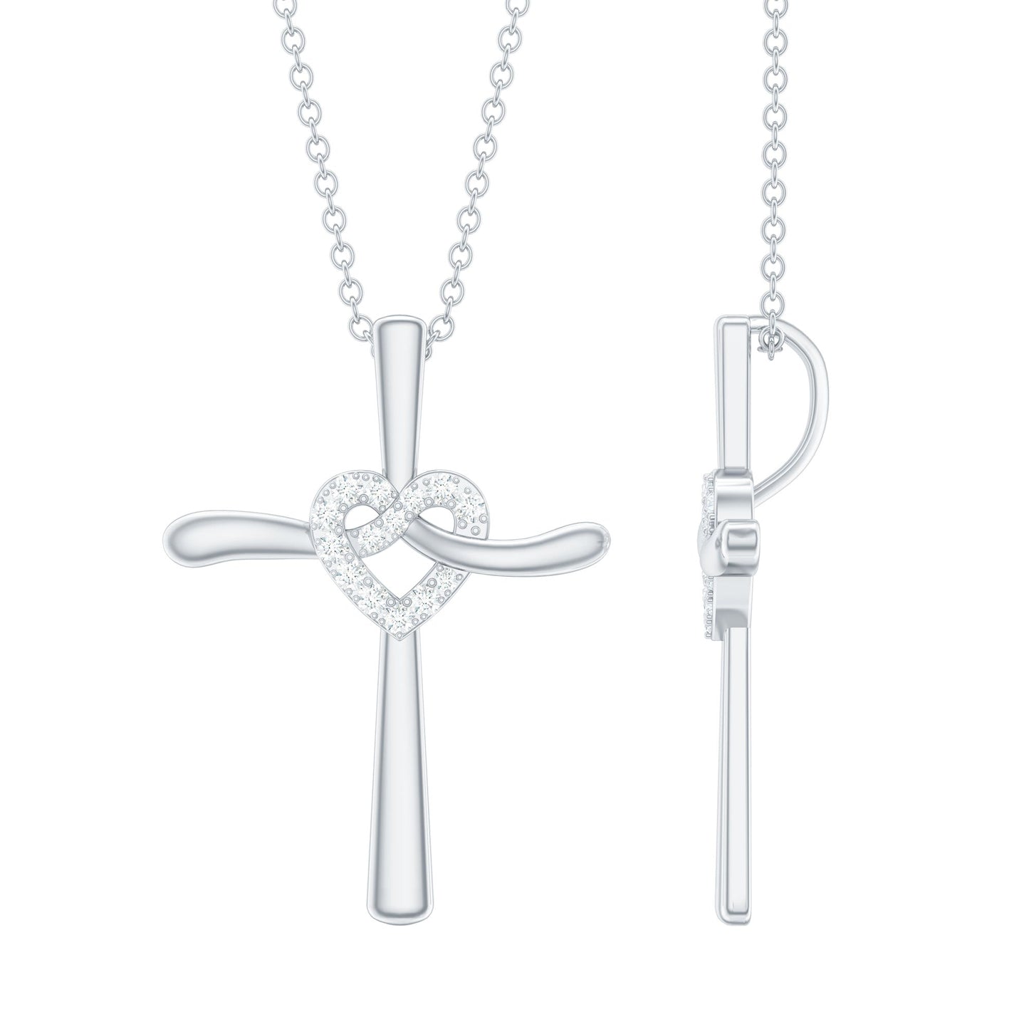 Certified Moissanite Cross Heart Pendant Necklace with Silver Chain