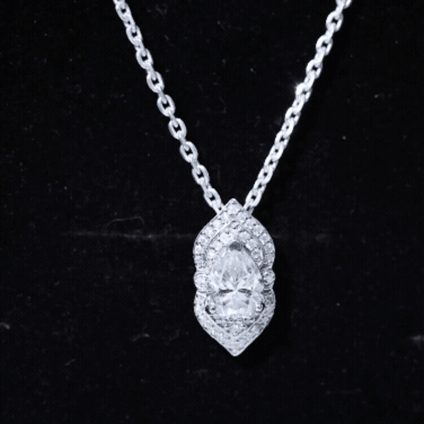 Certified 1.3 Carat Pear Cut Moissanite Vintage Necklace with Silver Chain