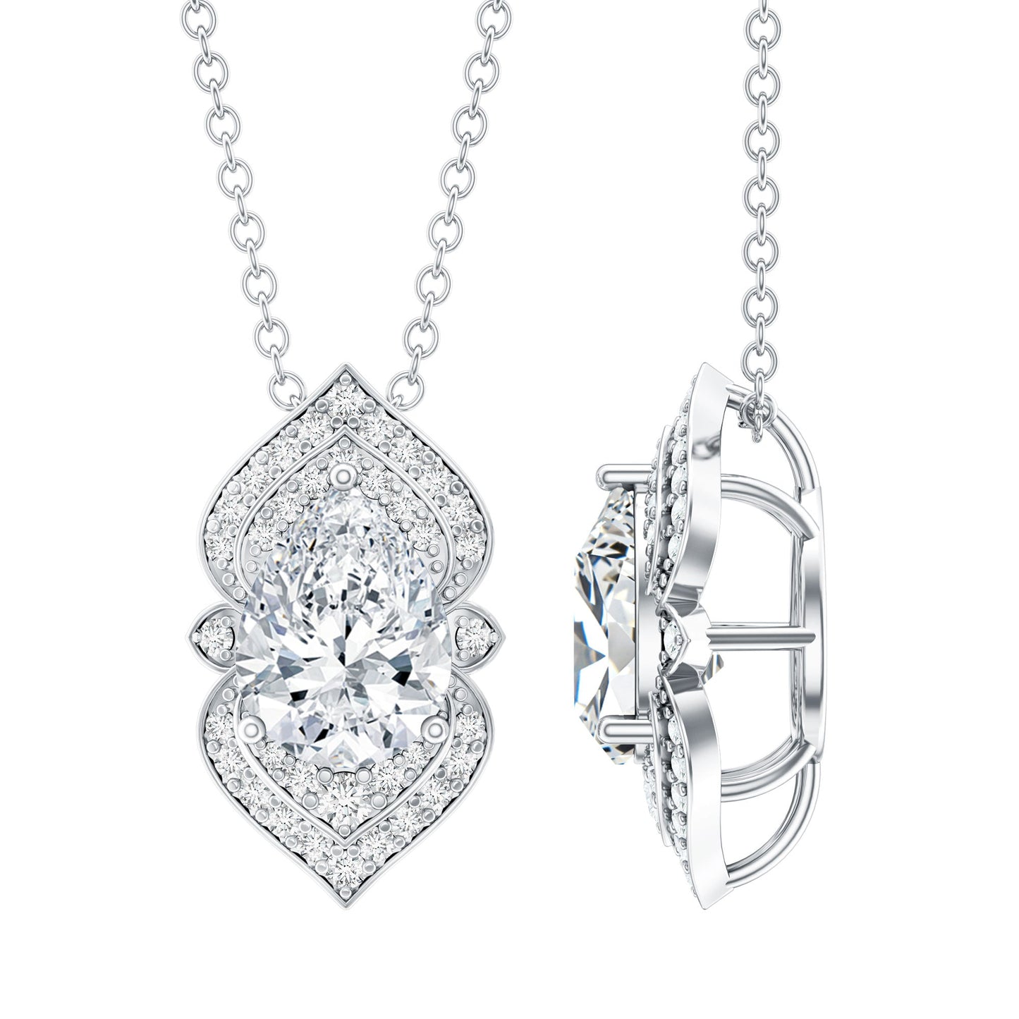 Certified 1.3 Carat Pear Cut Moissanite Vintage Necklace with Silver Chain