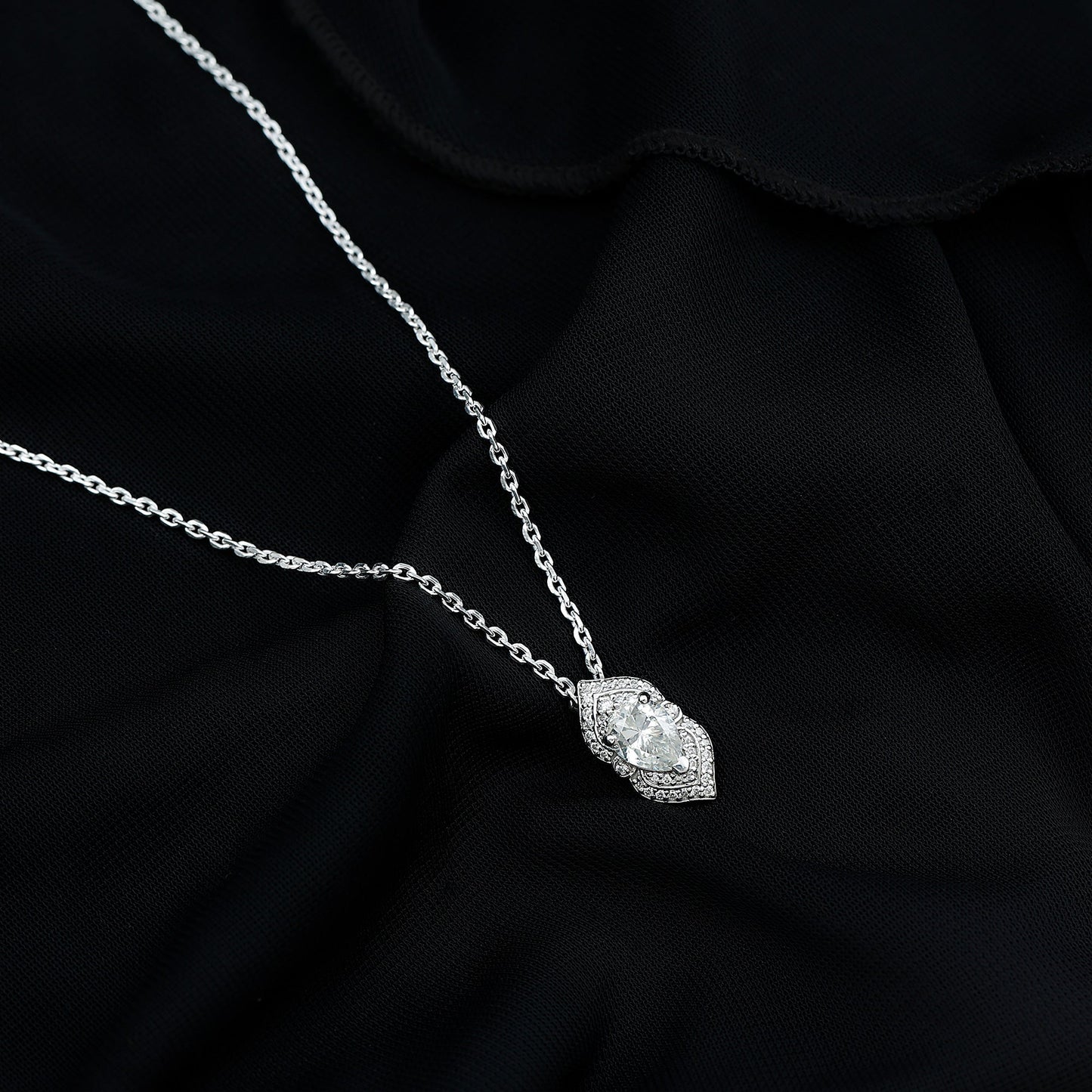 Certified 1.3 Carat Pear Cut Moissanite Vintage Necklace with Silver Chain