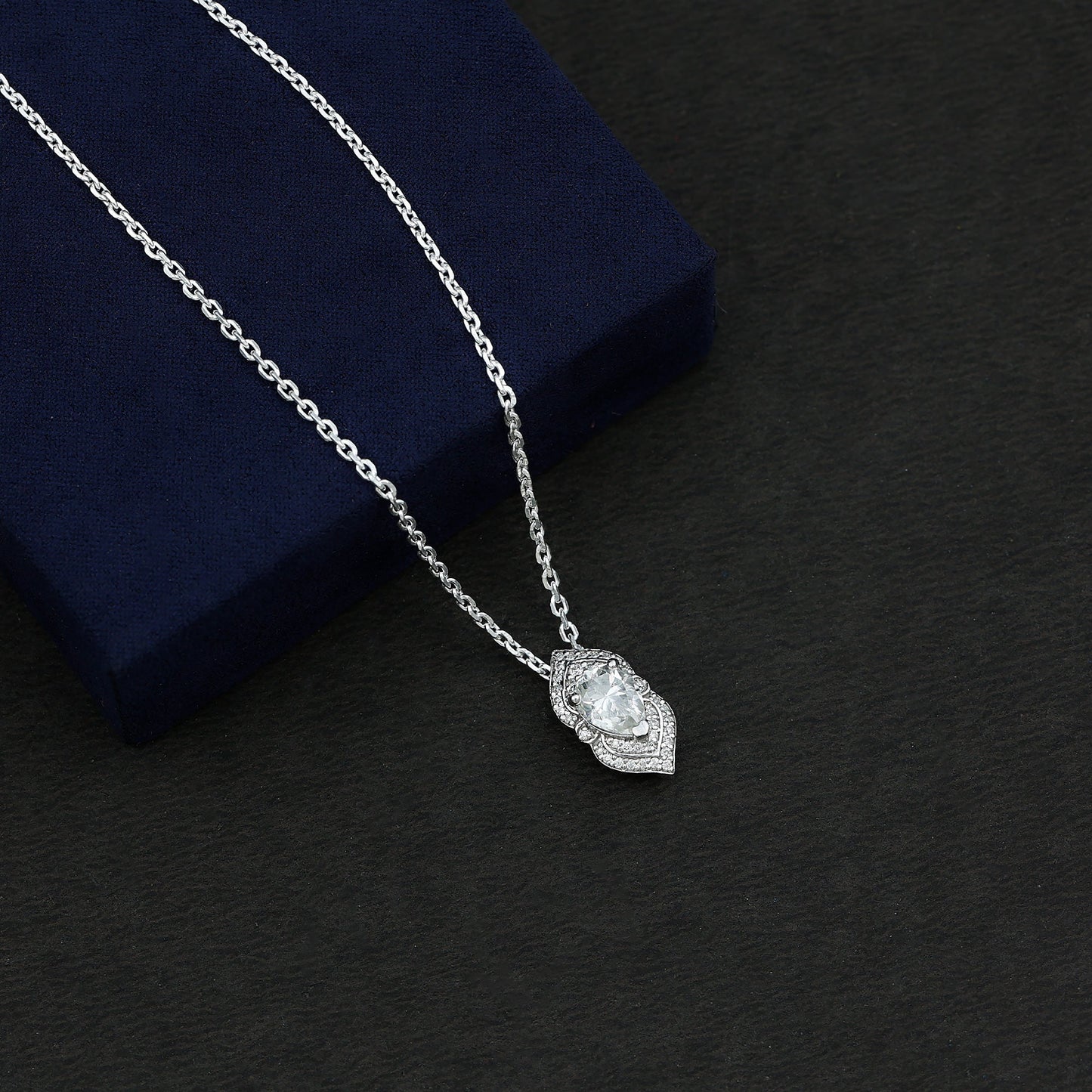 Certified 1.3 Carat Pear Cut Moissanite Vintage Necklace with Silver Chain