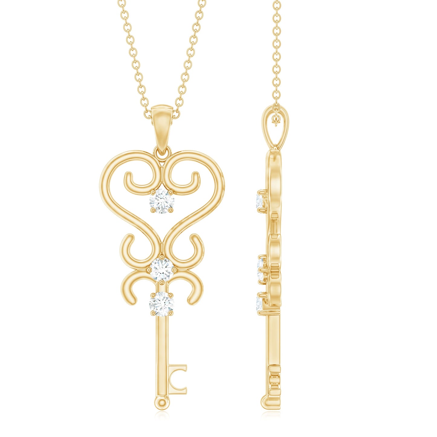 1/4 CT Vintage Zircon Key Pendant Necklace
