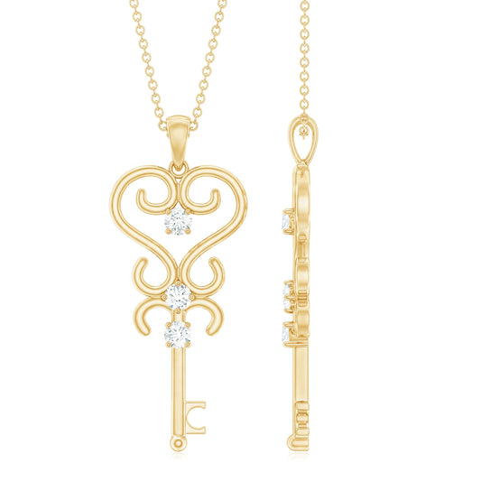 1/4 CT Vintage Zircon Key Pendant Necklace
