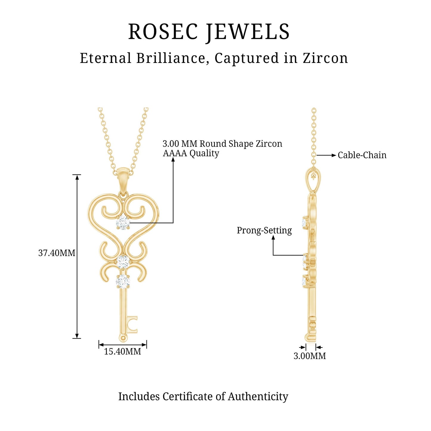 1/4 CT Vintage Zircon Key Pendant Necklace