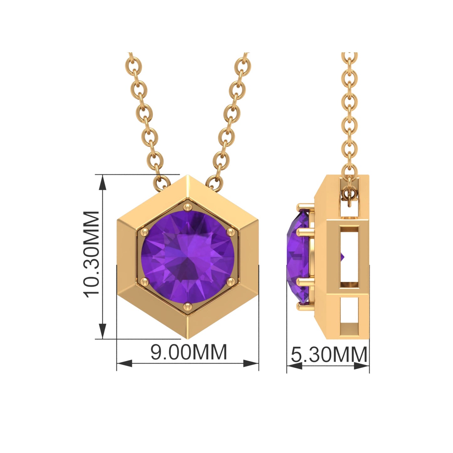 Solitaire Amethyst Hexagon Pendant Necklace