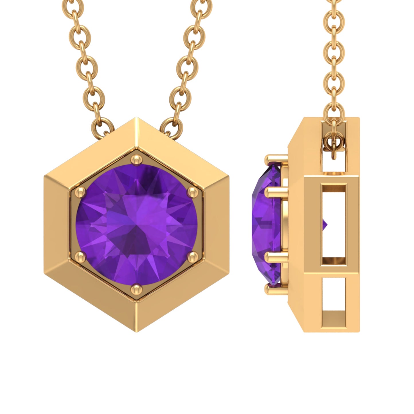 Solitaire Amethyst Hexagon Pendant Necklace