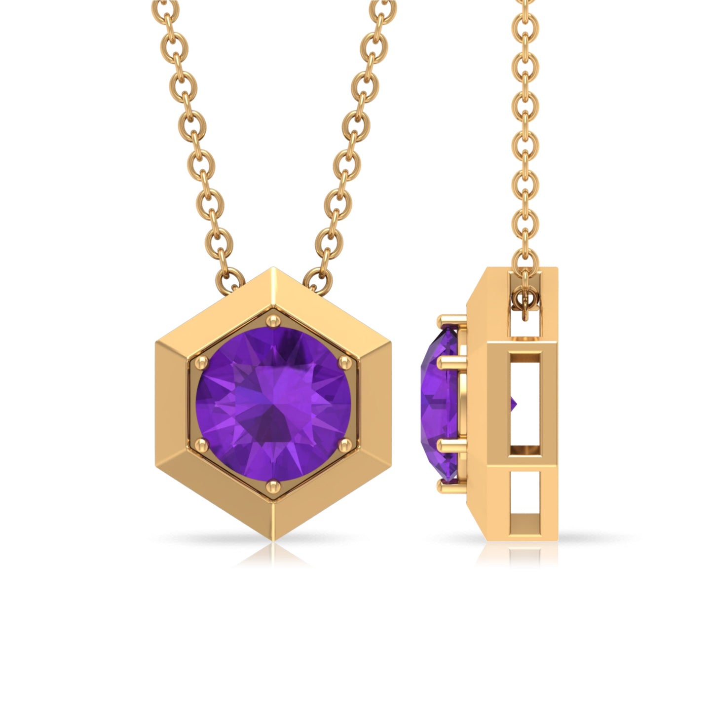 Solitaire Amethyst Hexagon Pendant Necklace