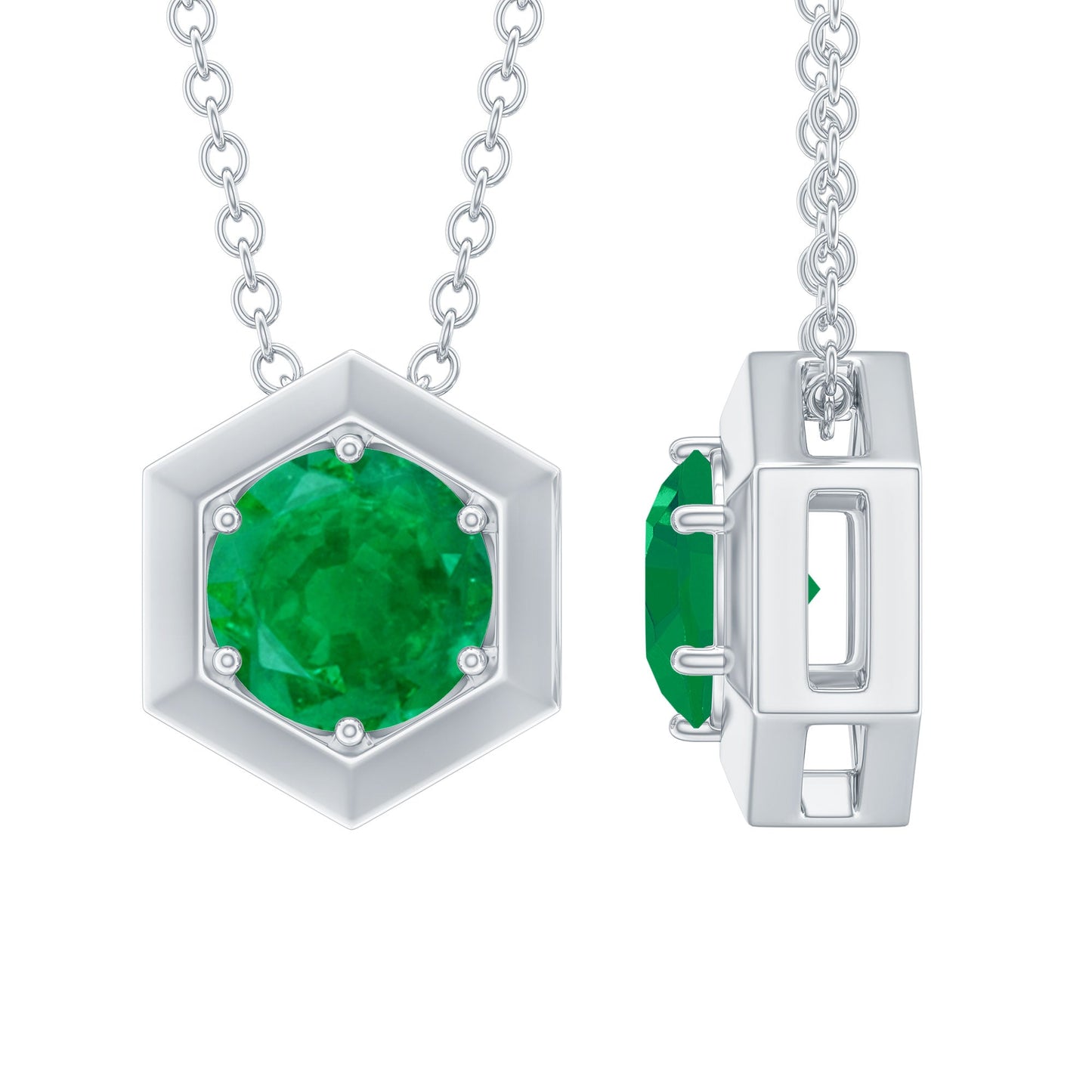 5MM Solitaire Emerald Hexagon Pendant Necklace