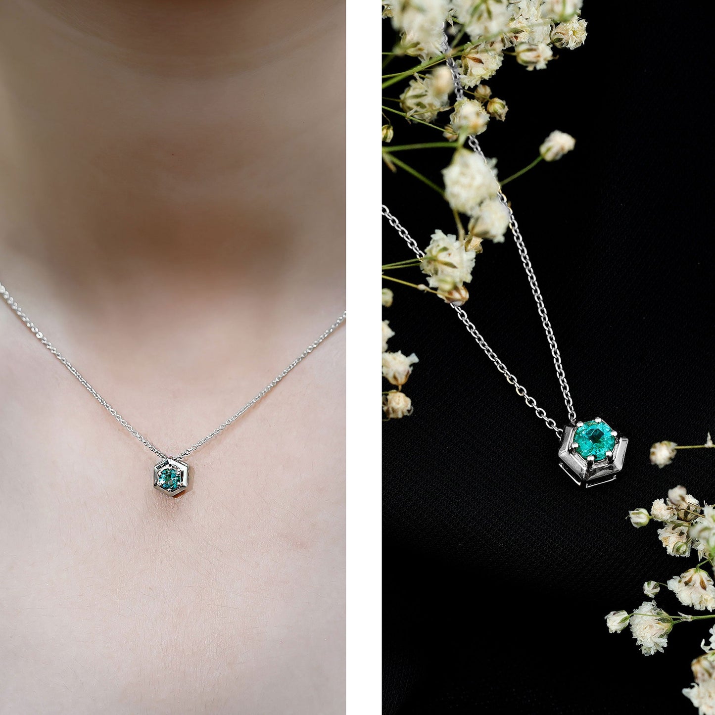 5MM Solitaire Emerald Hexagon Pendant Necklace