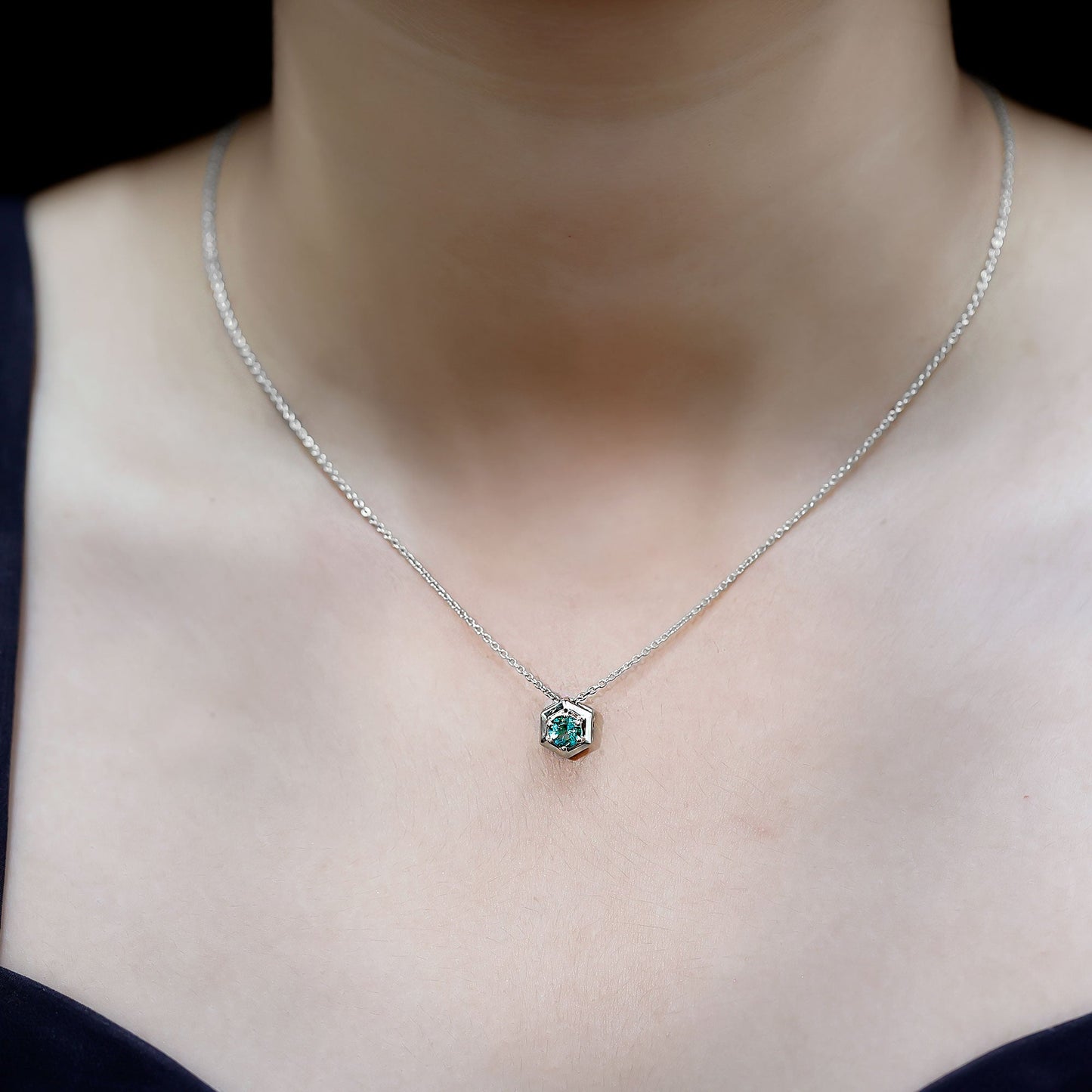 5MM Solitaire Emerald Hexagon Pendant Necklace