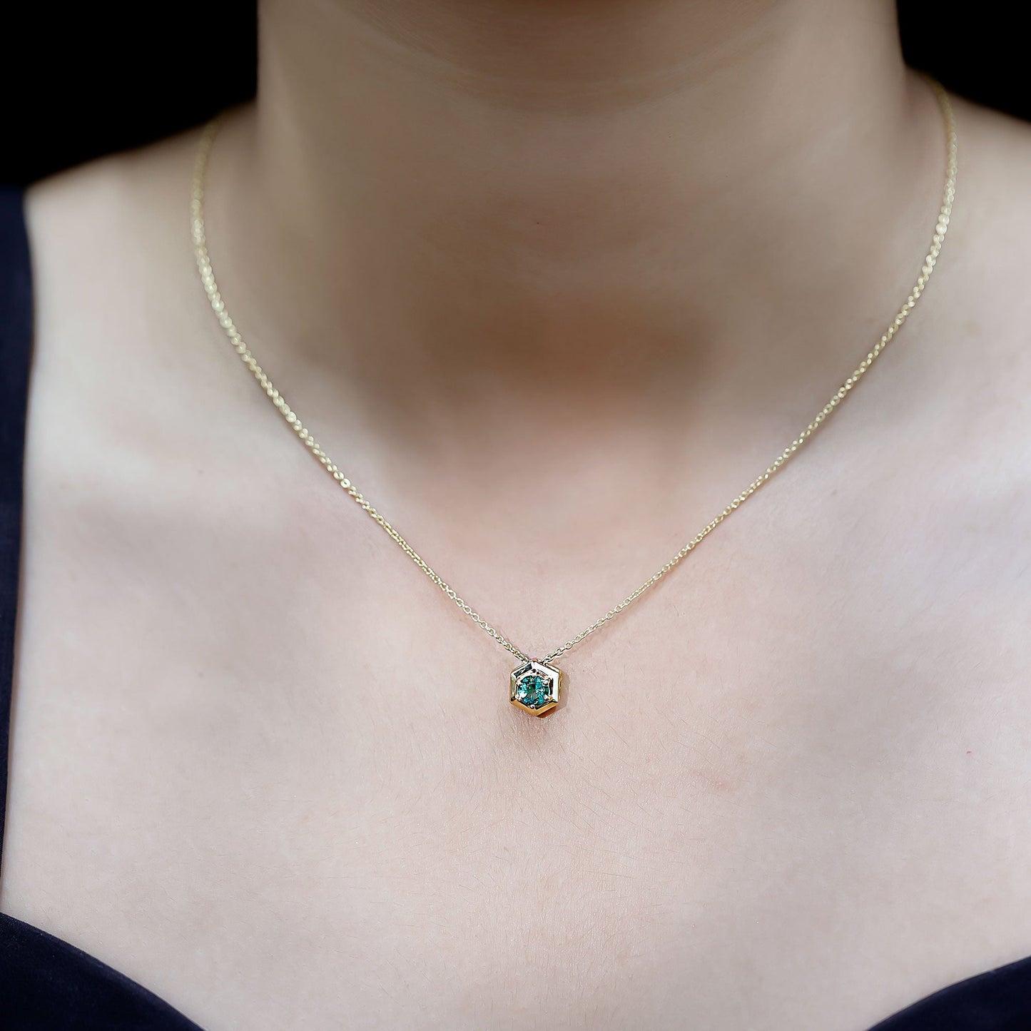 5MM Solitaire Emerald Hexagon Pendant Necklace