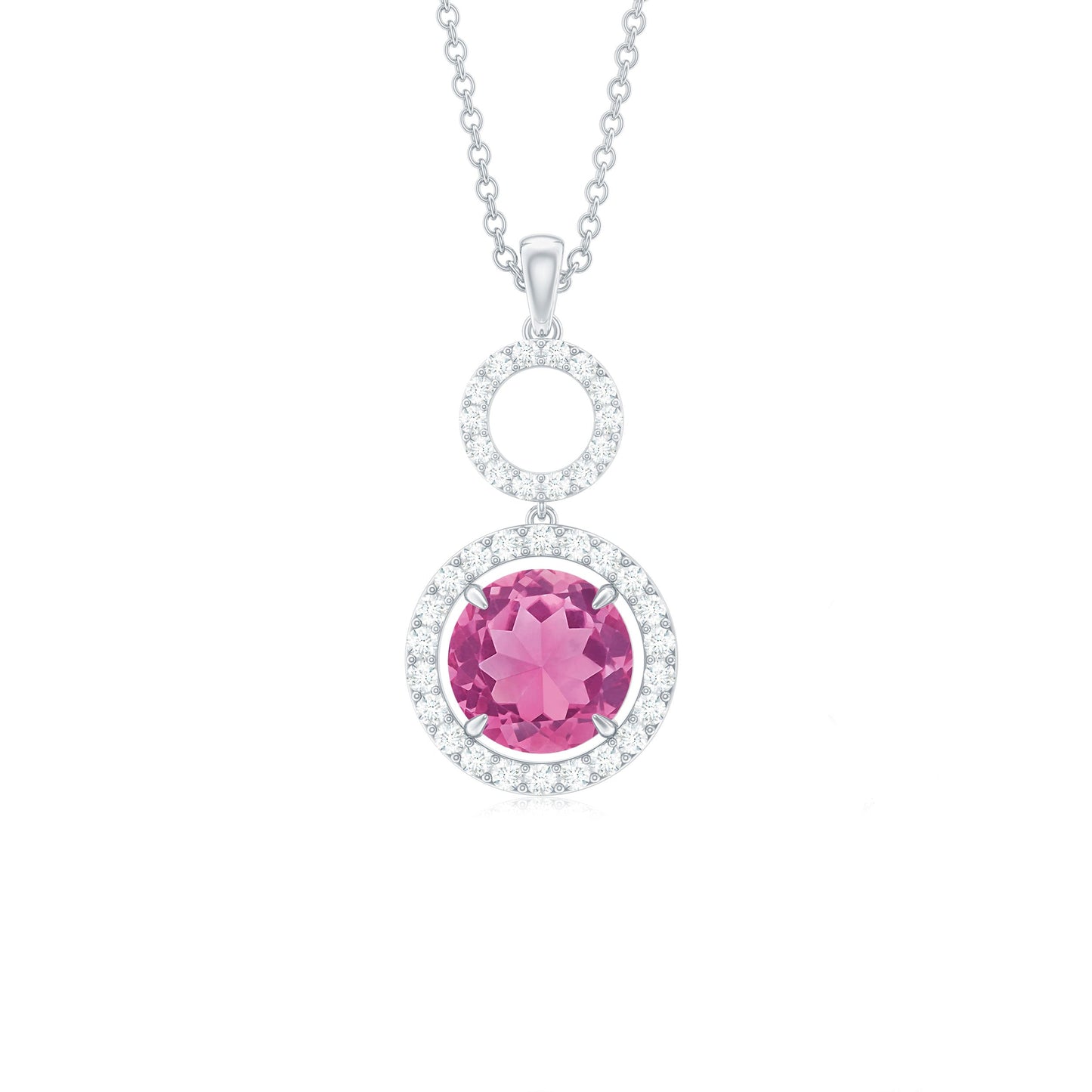 1 CT Pink Tourmaline and Moissanite Dangle Pendant Necklace