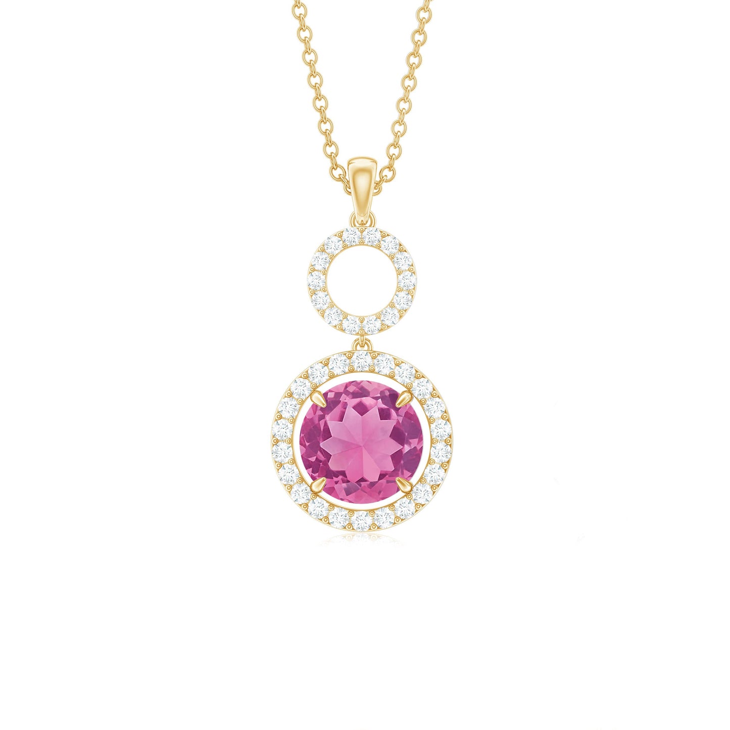 1 CT Pink Tourmaline and Moissanite Dangle Pendant Necklace
