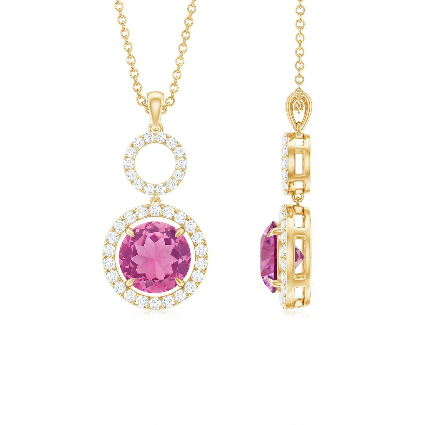 1 CT Pink Tourmaline and Moissanite Dangle Pendant Necklace