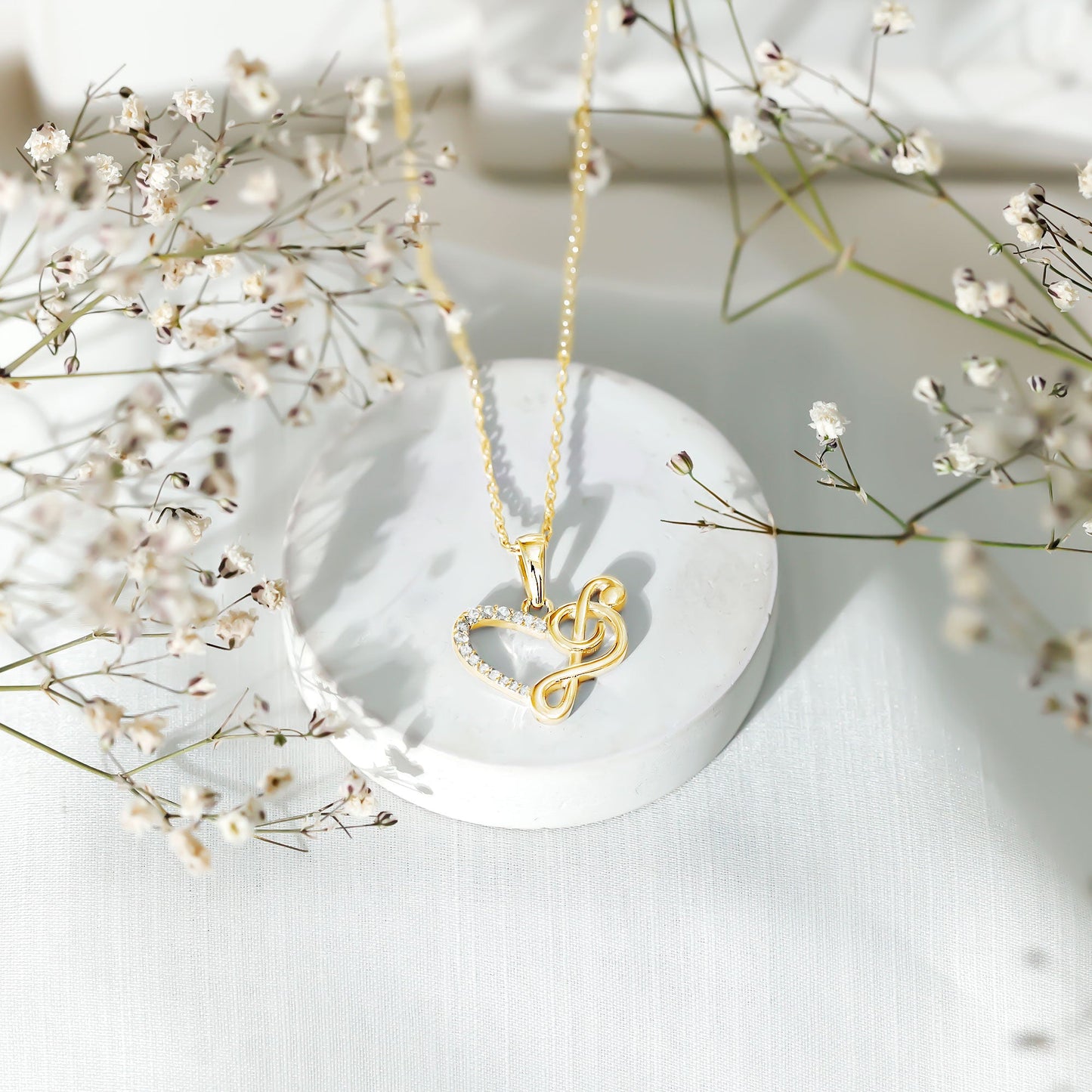 Diamond Heart and Music Note Necklace