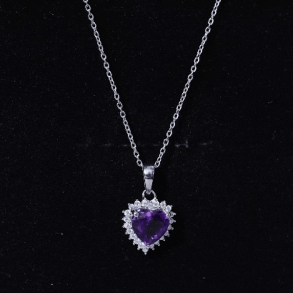 Natural 2 Carat Amethyst Heart Locket With Silver Chain