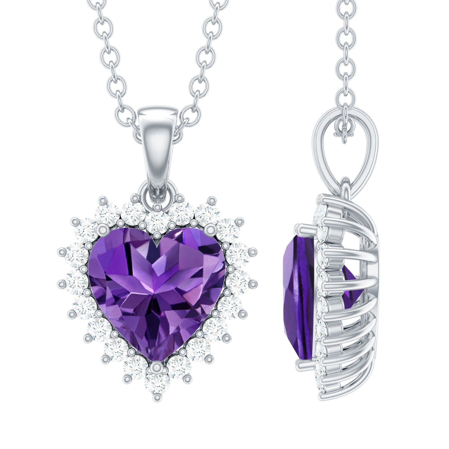 Natural 2 Carat Amethyst Heart Locket With Silver Chain