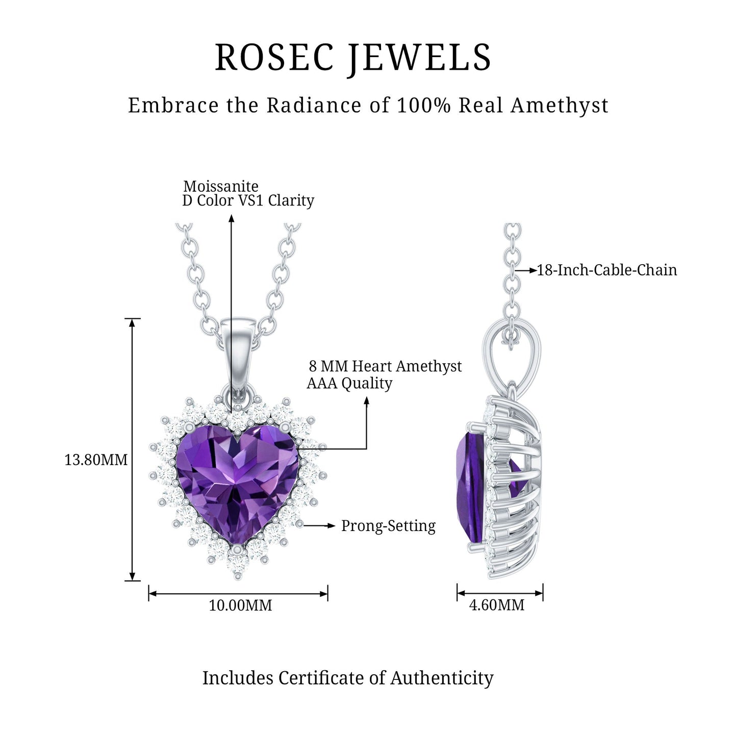 Natural 2 Carat Amethyst Heart Locket With Silver Chain