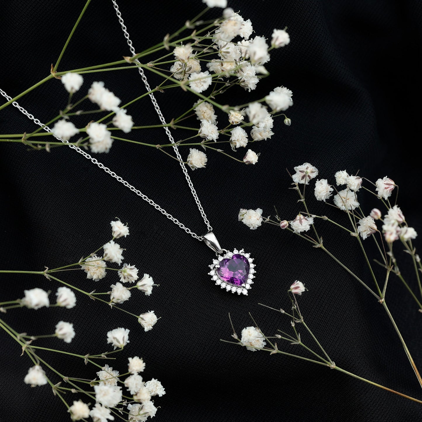 Natural 2 Carat Amethyst Heart Locket With Silver Chain