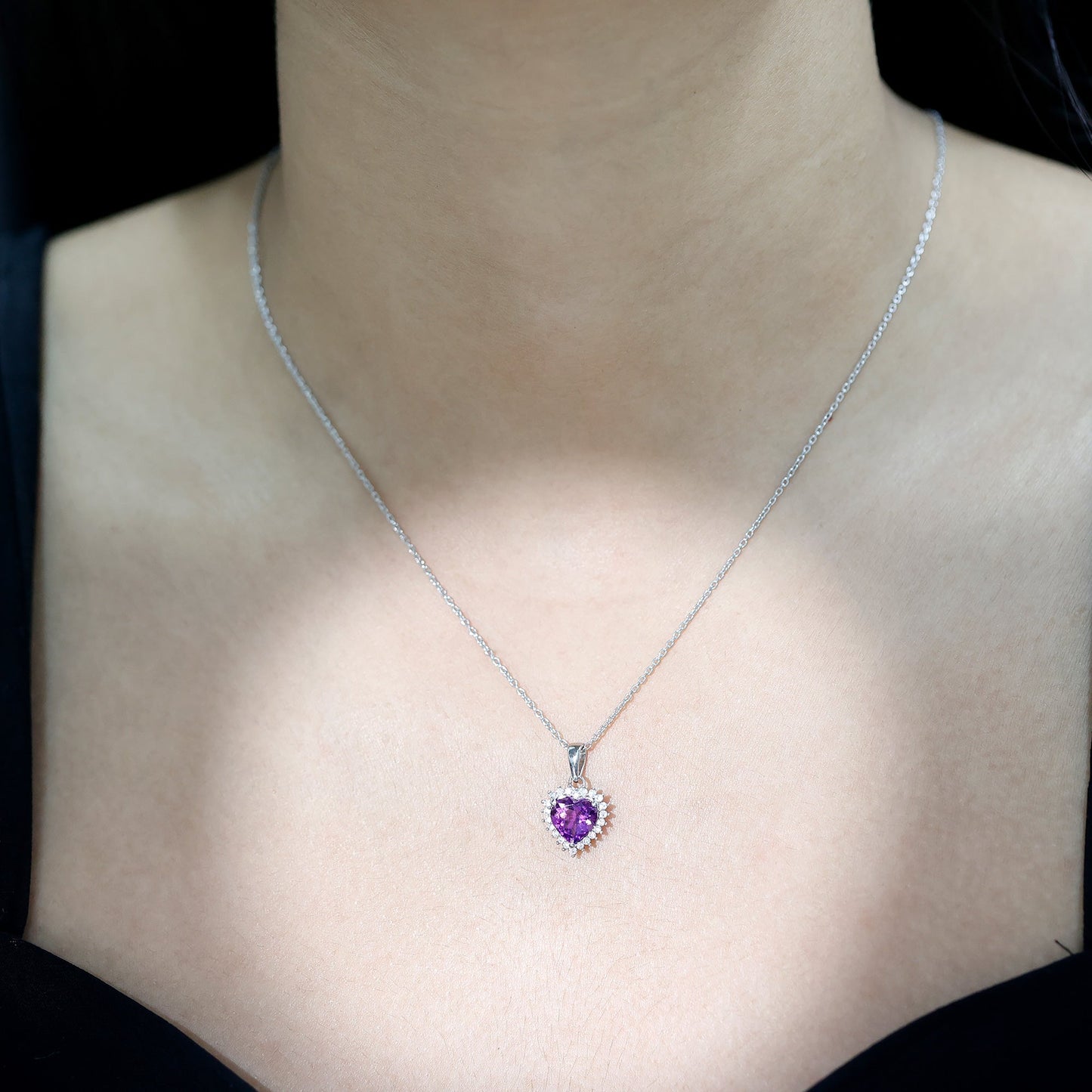 Natural 2 Carat Amethyst Heart Locket With Silver Chain