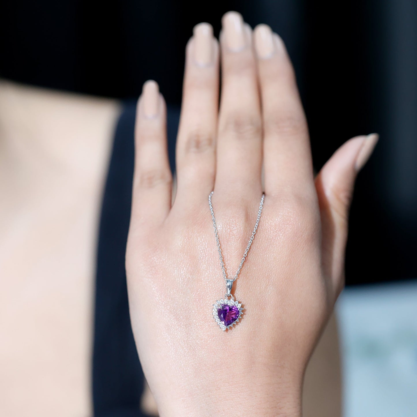 Natural 2 Carat Amethyst Heart Locket With Silver Chain