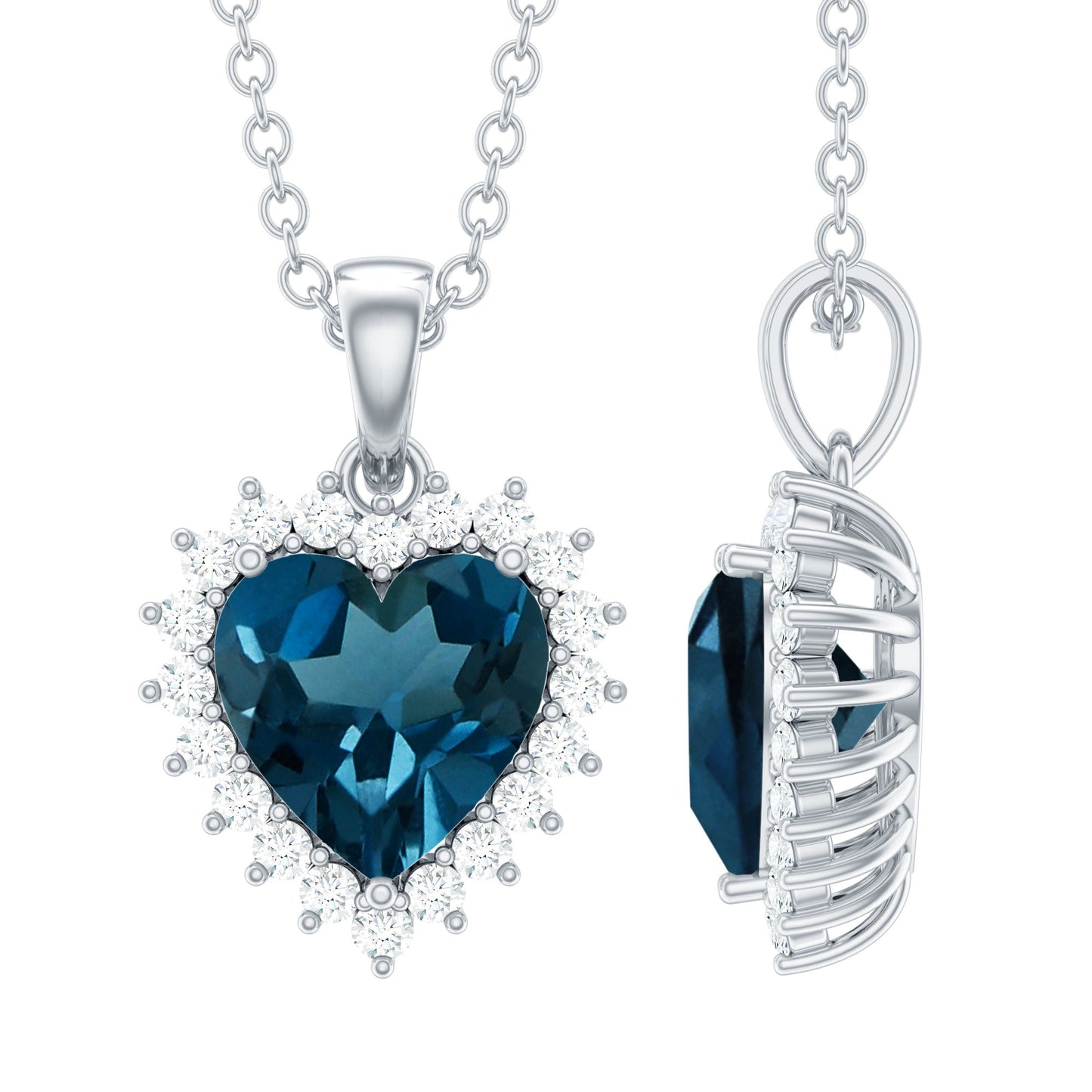 Certified 2 Carat London Blue Topaz Heart Locket With Silver Chain