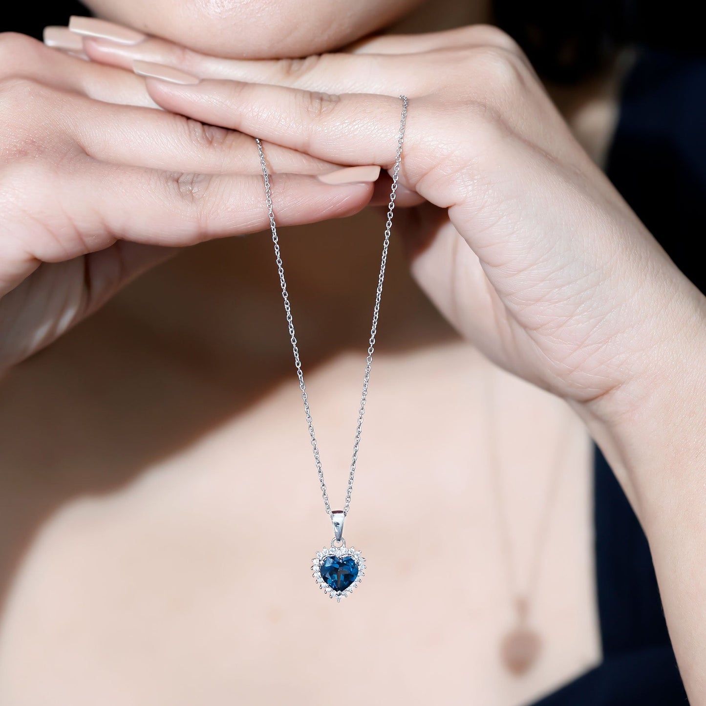 Certified 2 Carat London Blue Topaz Heart Locket With Silver Chain