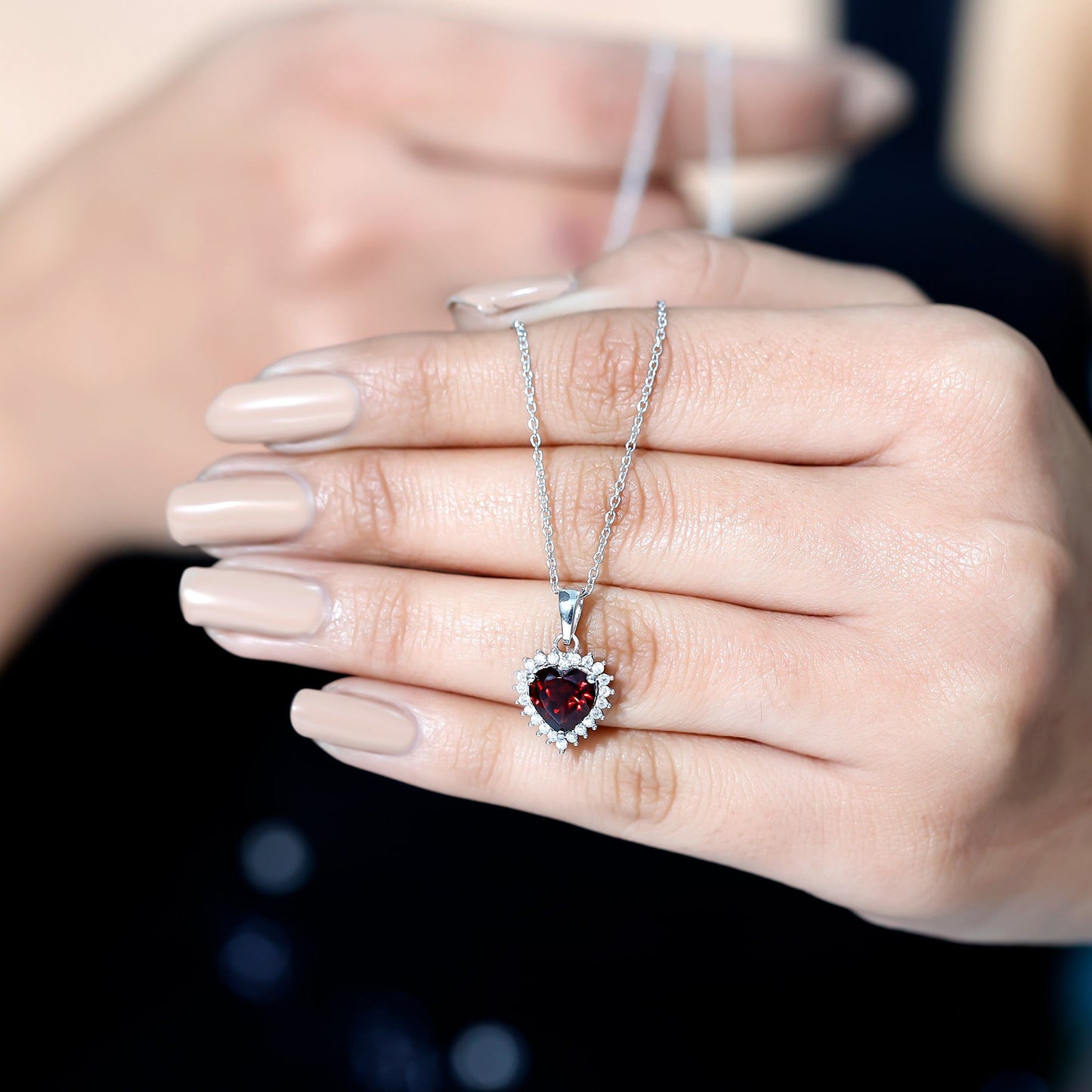 Real 4 Carat Garnet Heart Pendant Necklace With Silver Chain