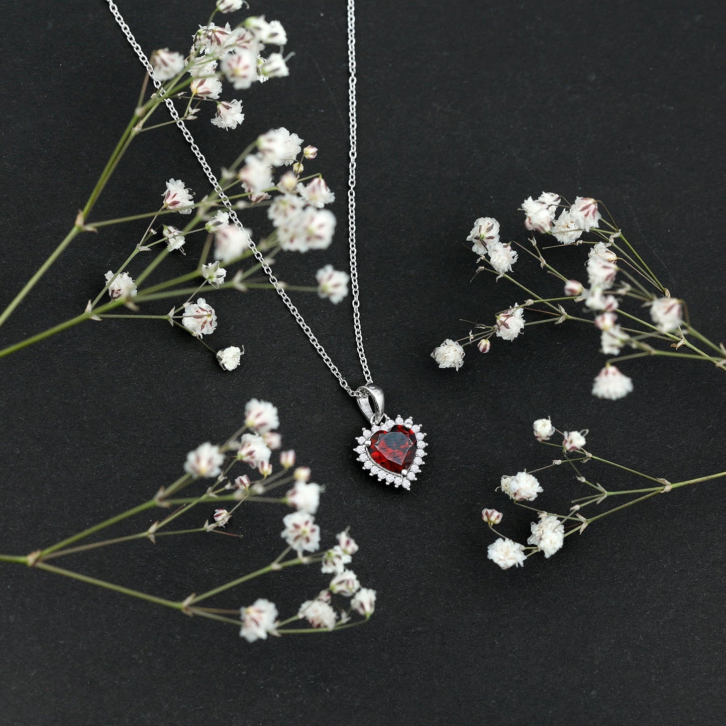 Real 4 Carat Garnet Heart Pendant Necklace With Silver Chain