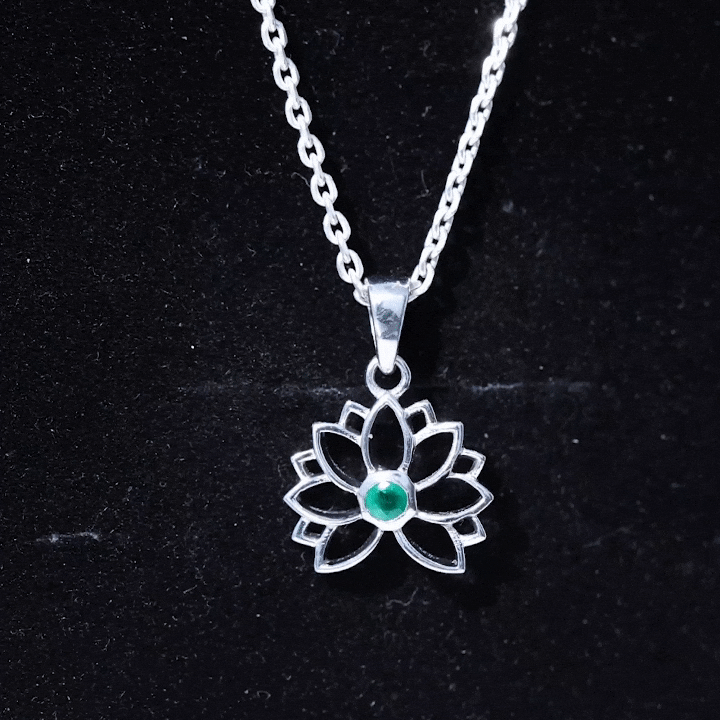Genuine Emerald Lotus Necklace With Chain