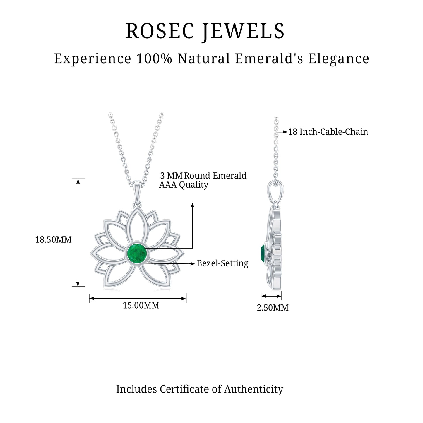 Genuine Emerald Lotus Necklace With Chain